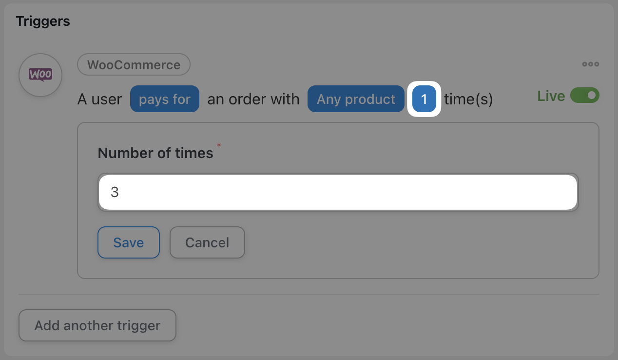 Automator WooCommerce Trigger Number of Times Field