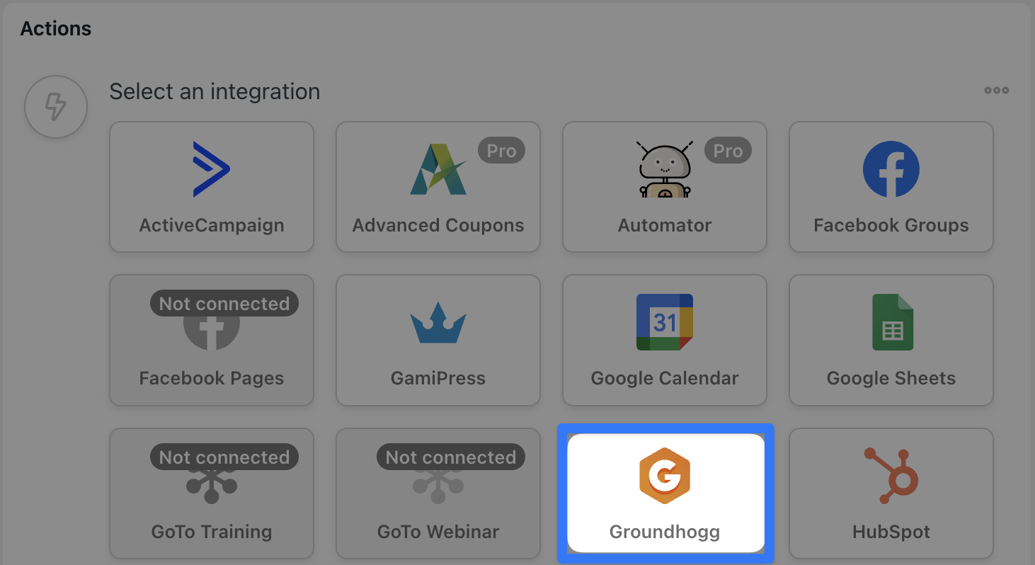 Automator Actions Menu Groundhogg
