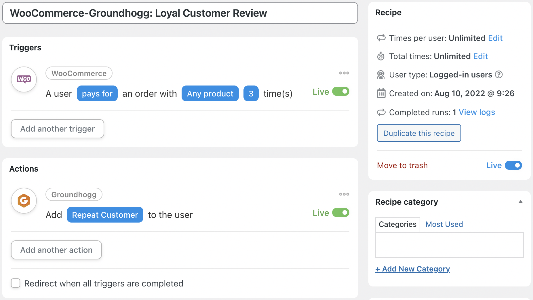 Automator WooCommerce Groundhogg Recipe