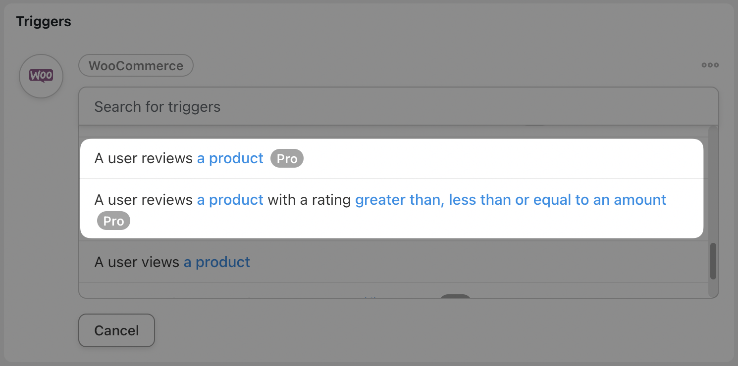 Automator Trigger WooCommerce Drop-Down List