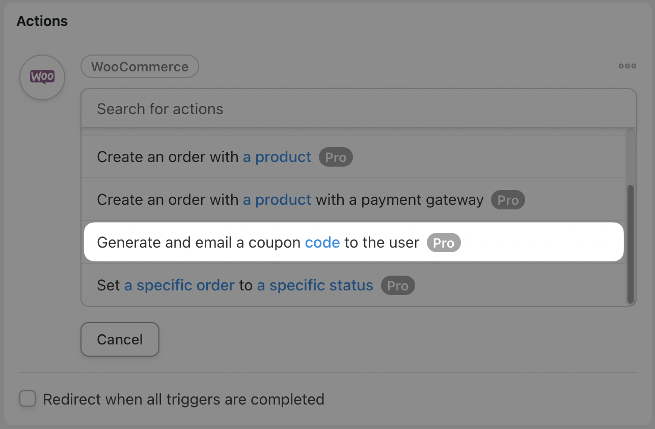 Automator Actions WooCommerce Drop-Down List