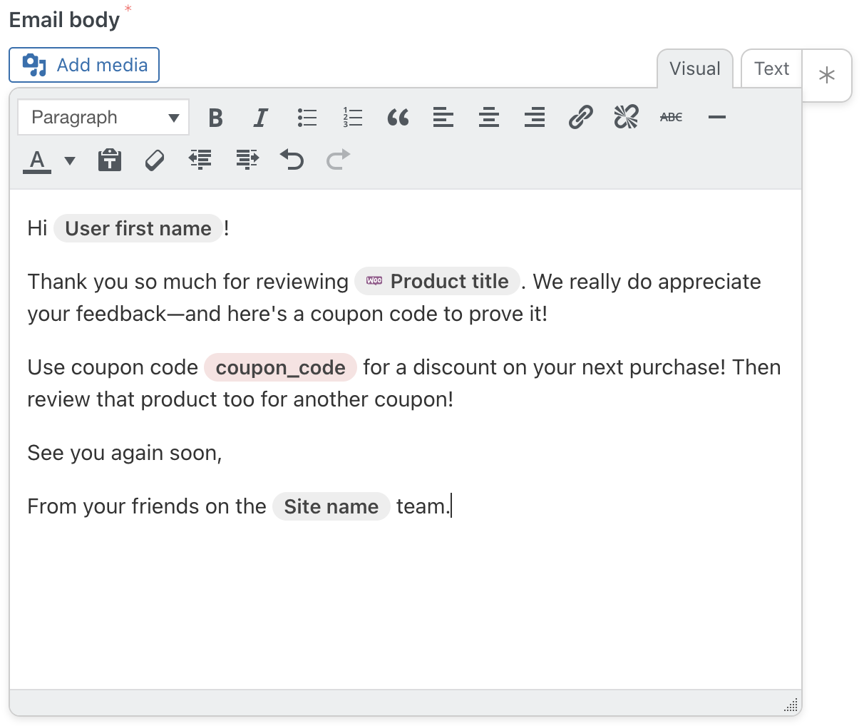 Automator Action WooCommerce Email Editor