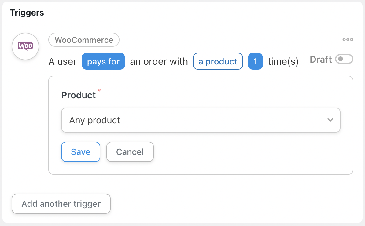 Automator WooCommerce Trigger Product Field