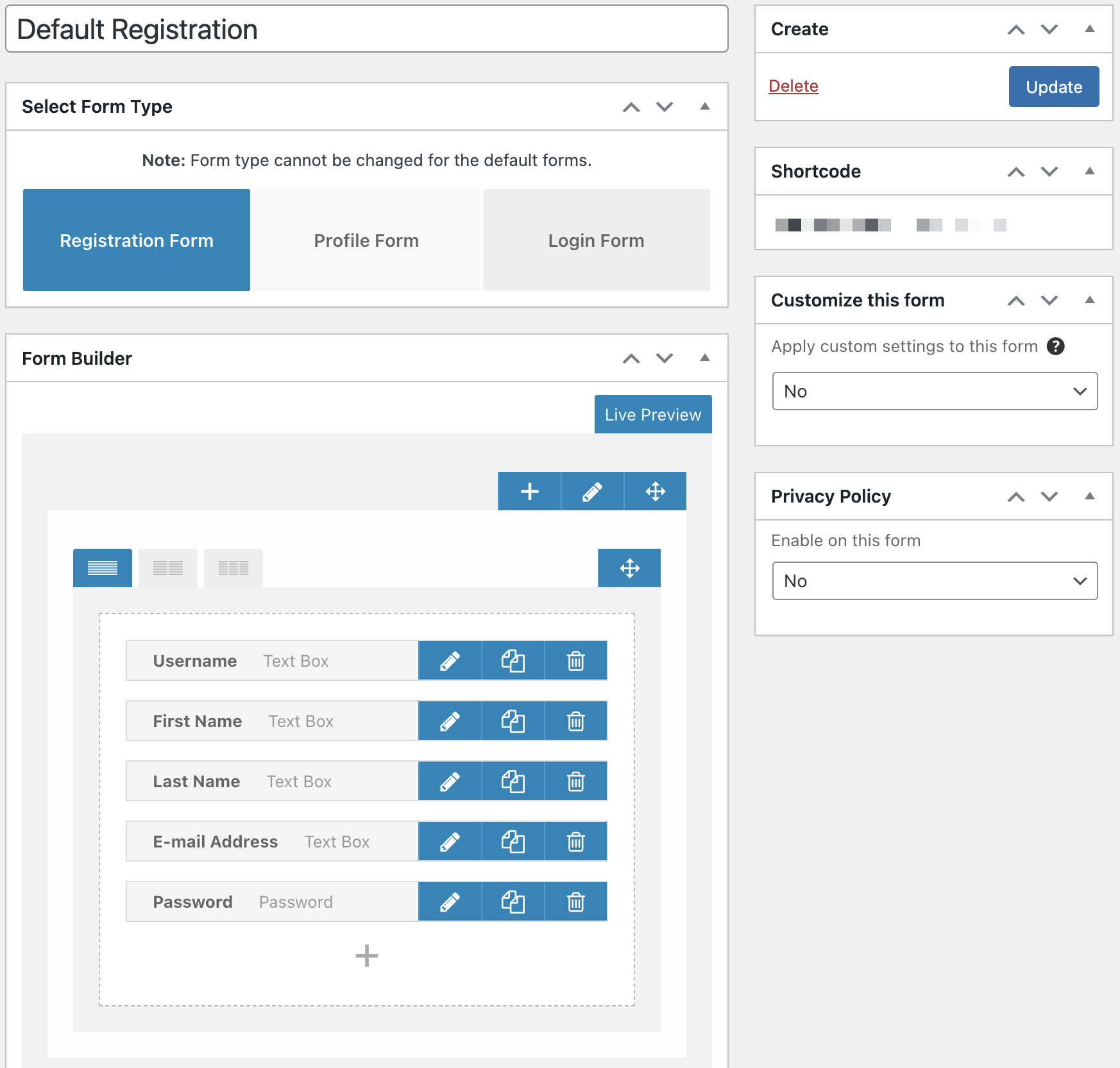 Ultimate Member Default Registration Form
