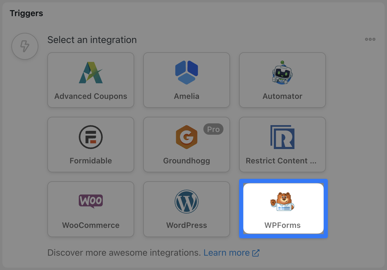 Automator Trigger Selector WPForms