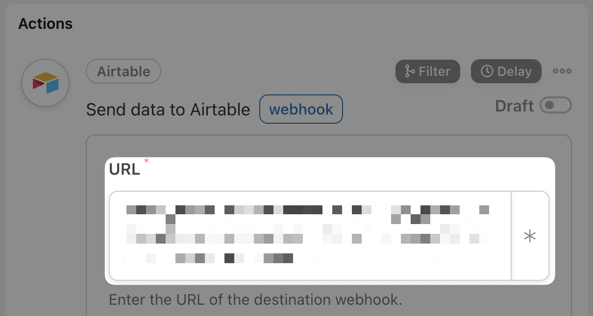Automator Actions Airtable Webhook URL