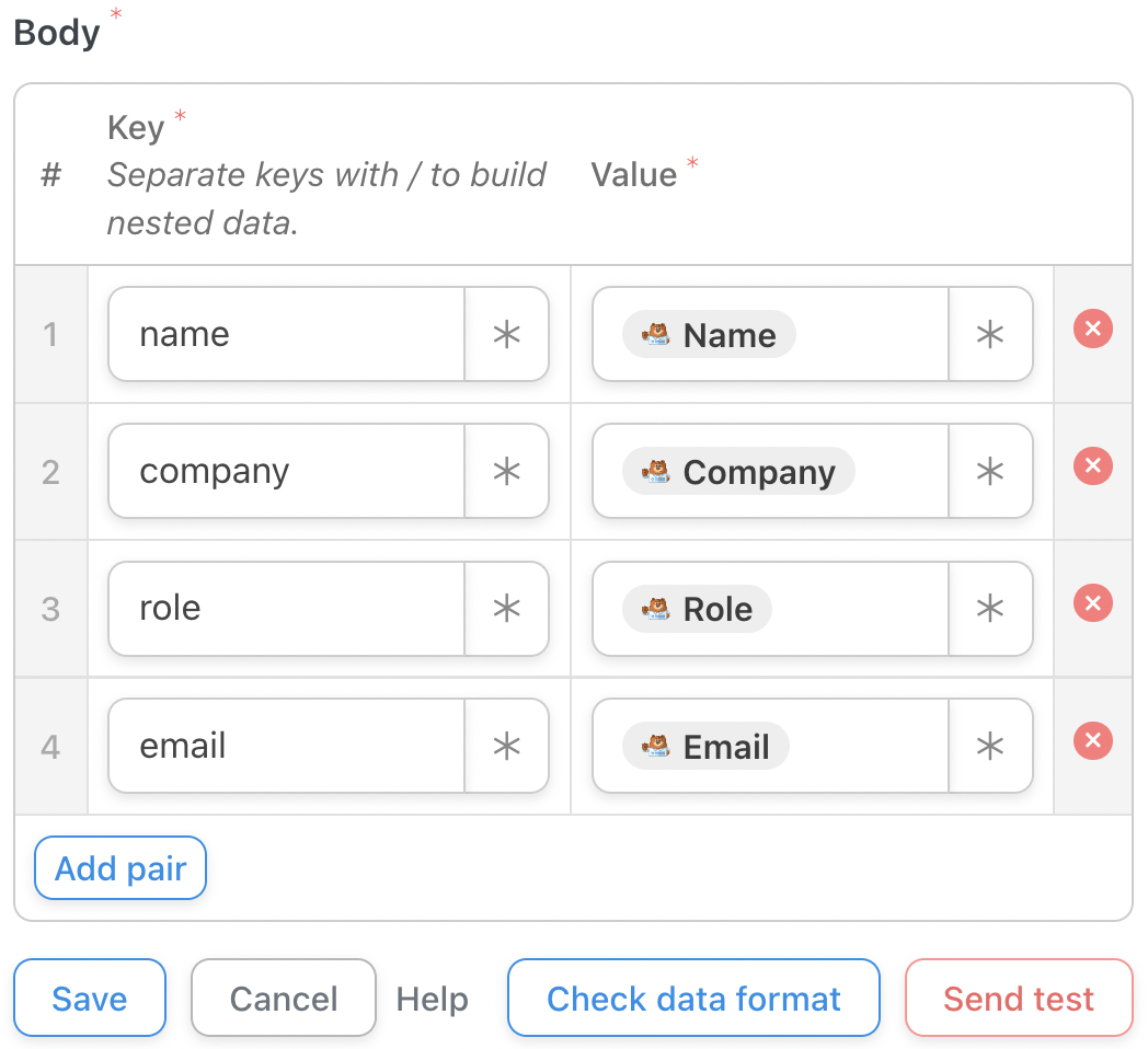 Automator Actions Airtable Key/Value Pairs