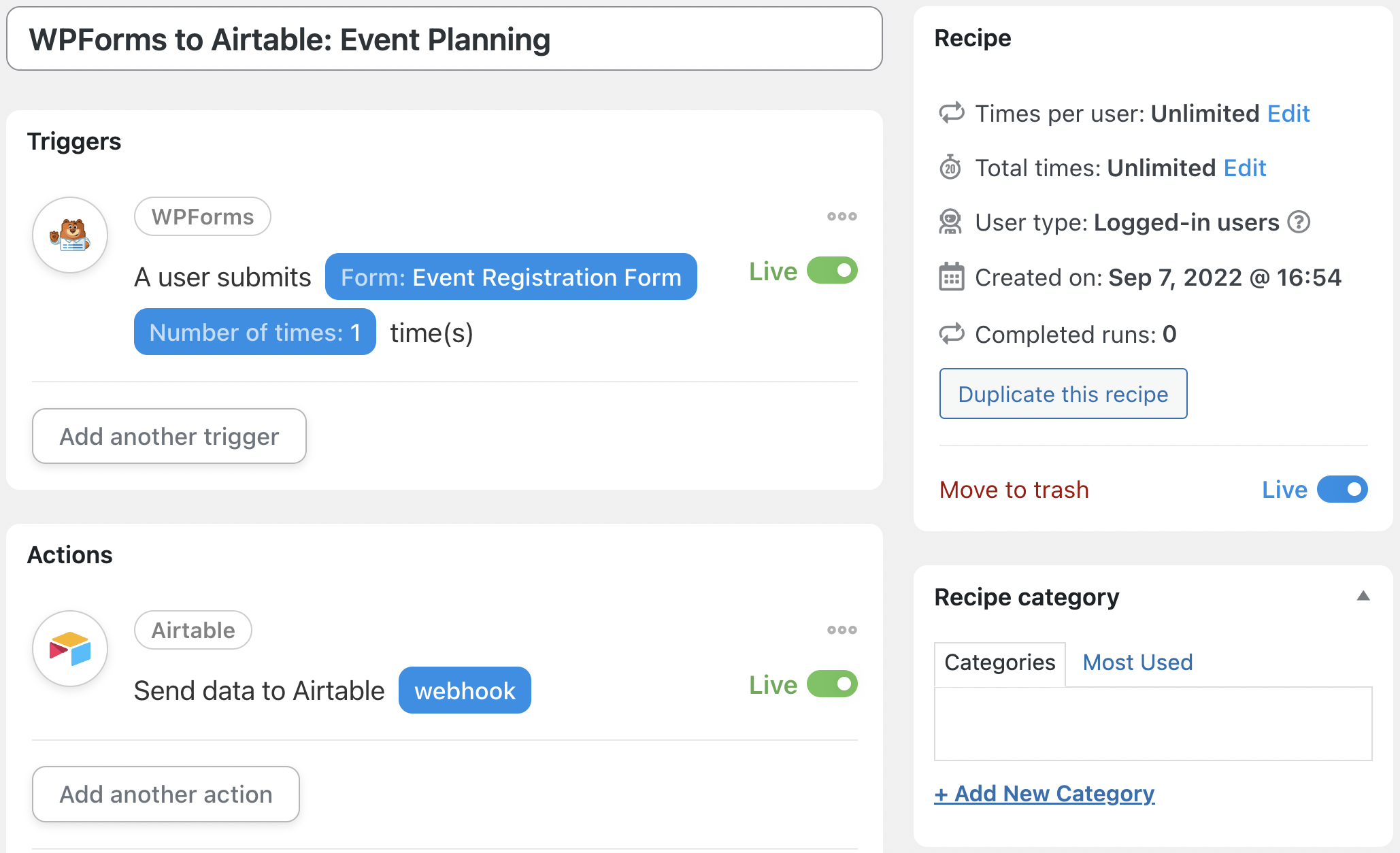 Automator to Airtable Webhook Recipe