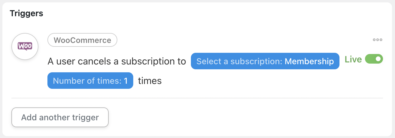 Automator WooCommerce Trigger A user cancels a subscription to a product Live