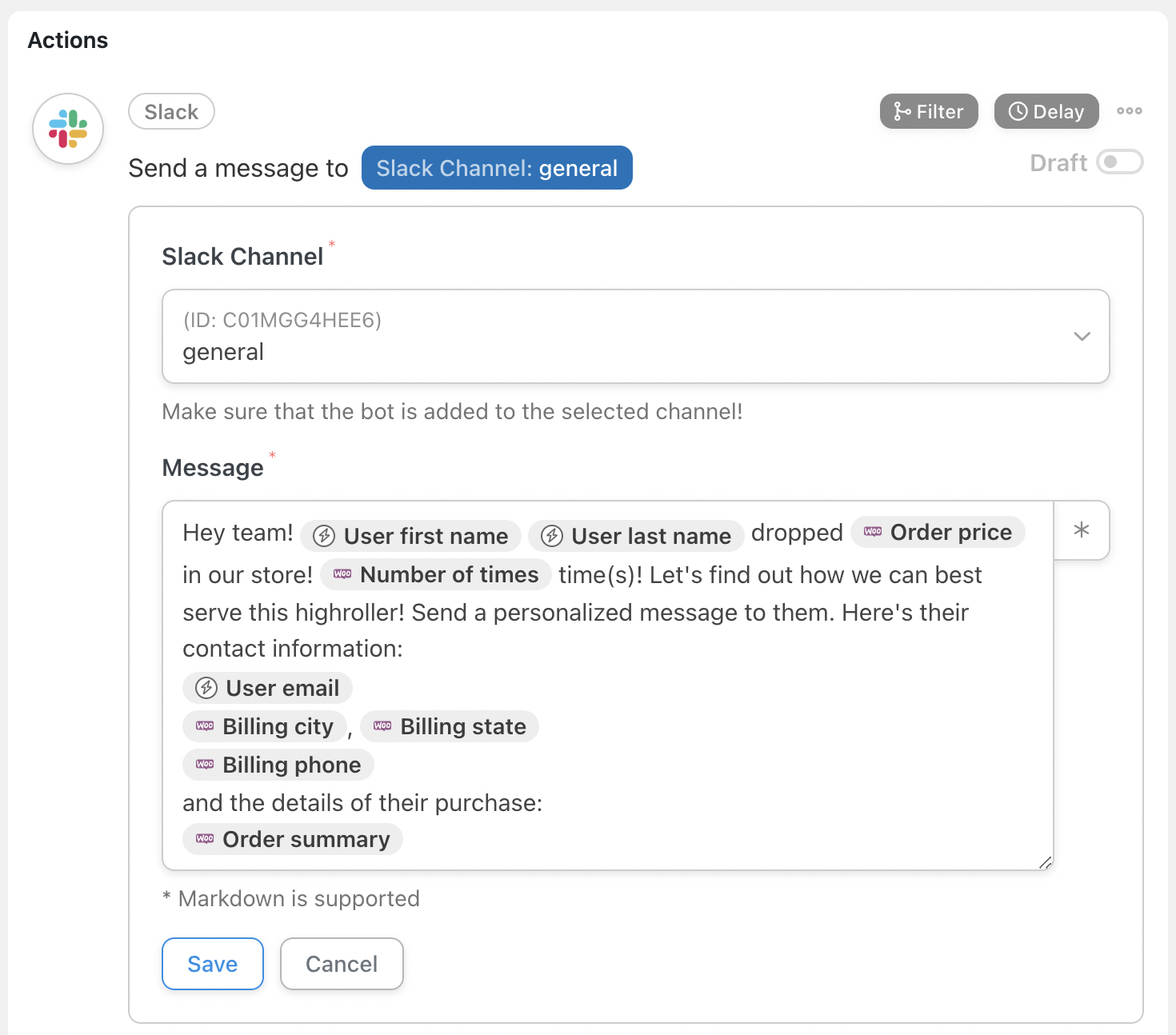 Automator Slack Message Editor with Tokens
