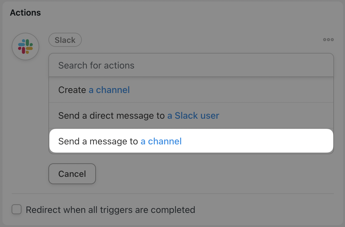 Automator Slack Action Send a message to a channel