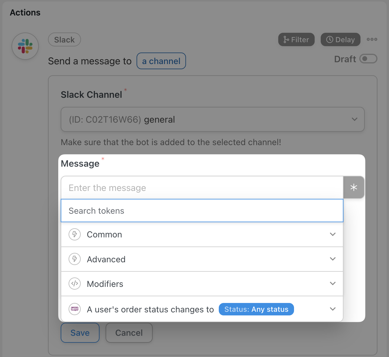 Automator Slack Action Message Editor