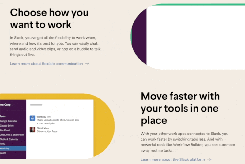 Slack Homepage Features