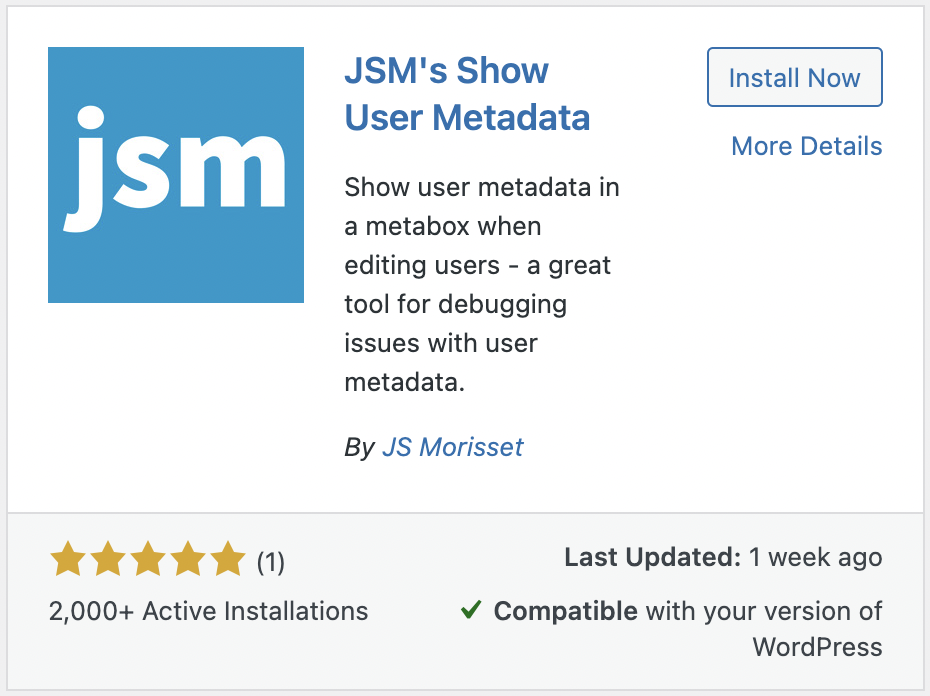 JSM's Show User Metadata Plugin