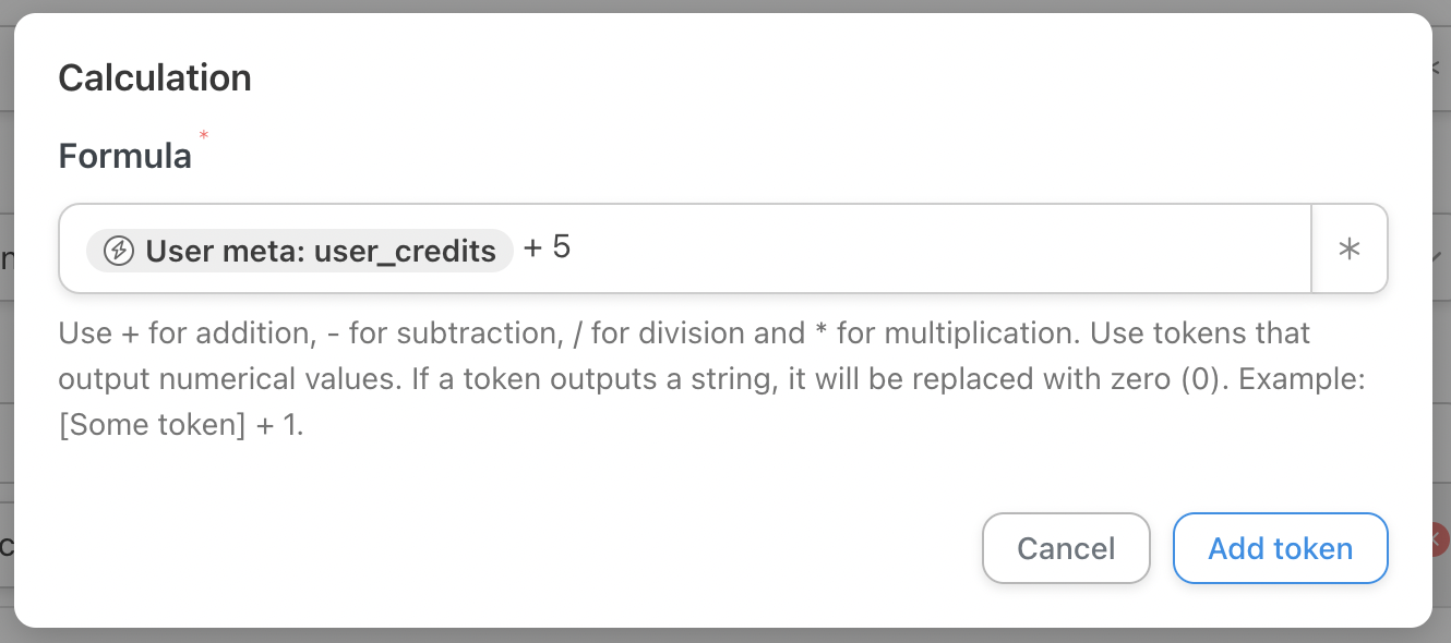 Automator Calculation User Credits User Meta + 5