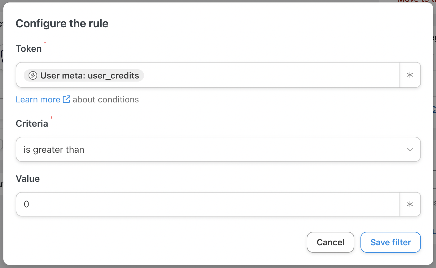 Automator Actions Filter Configure the rule