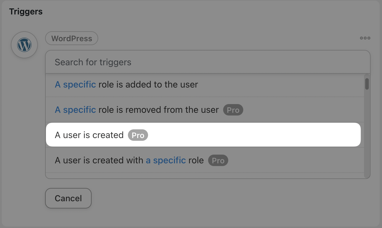 Automator WordPress Trigger A user is created