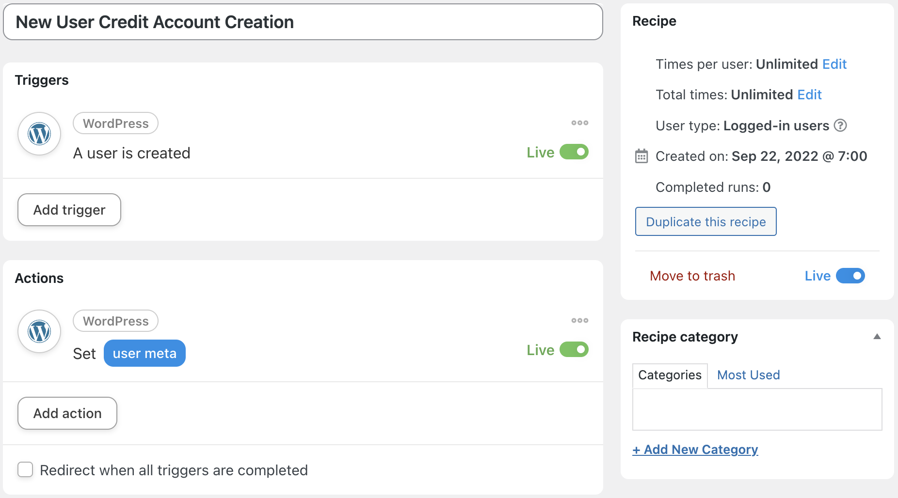 Automator Credit Account Creation Recipe