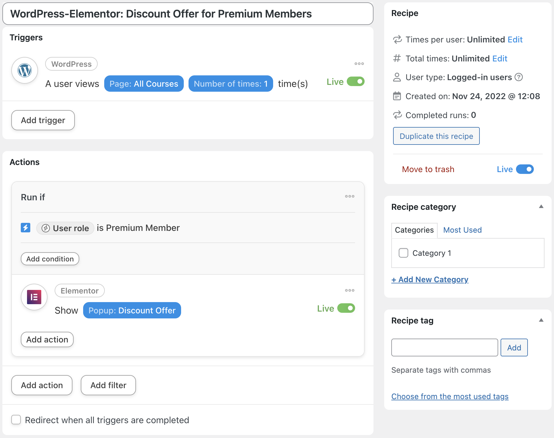 WordPress Elementor Popup Recipe