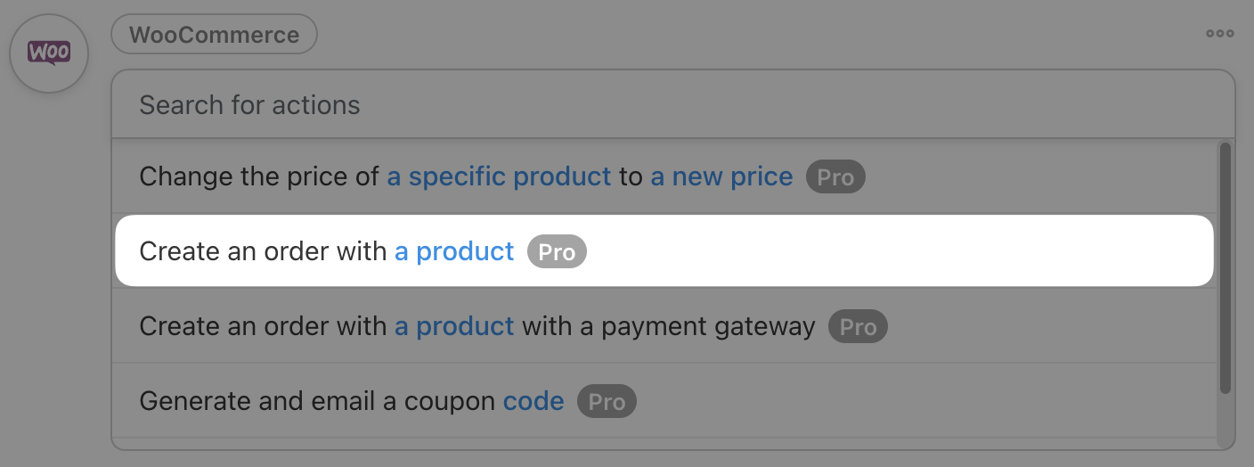 Automator WooCommerce Action Create an order with a product