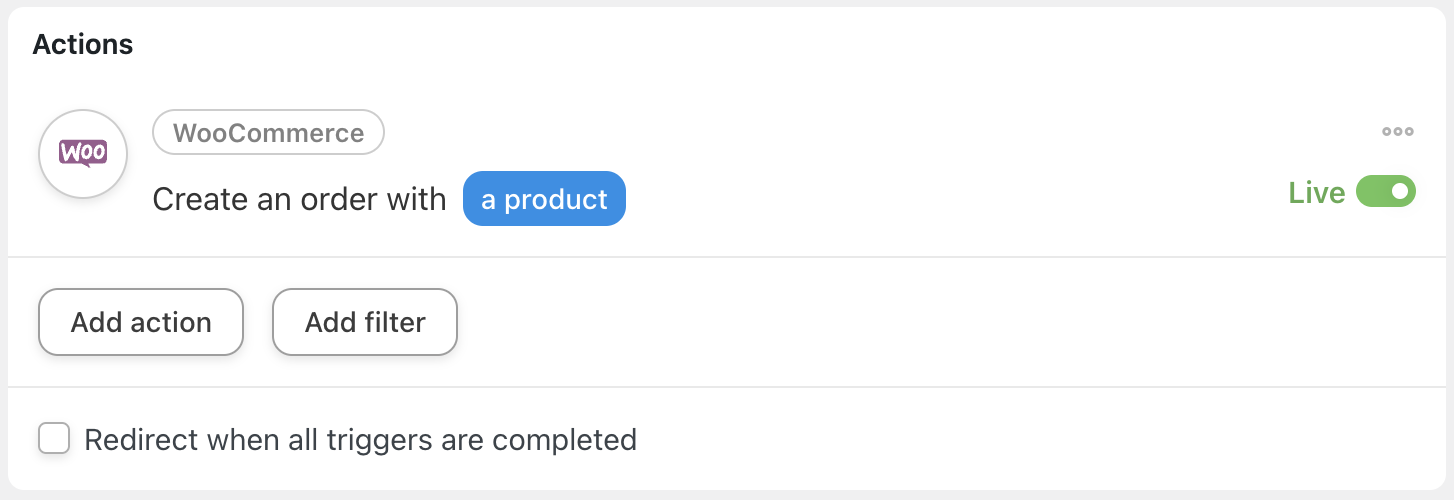 Automator WooCommerce Action Create an order with a product Live