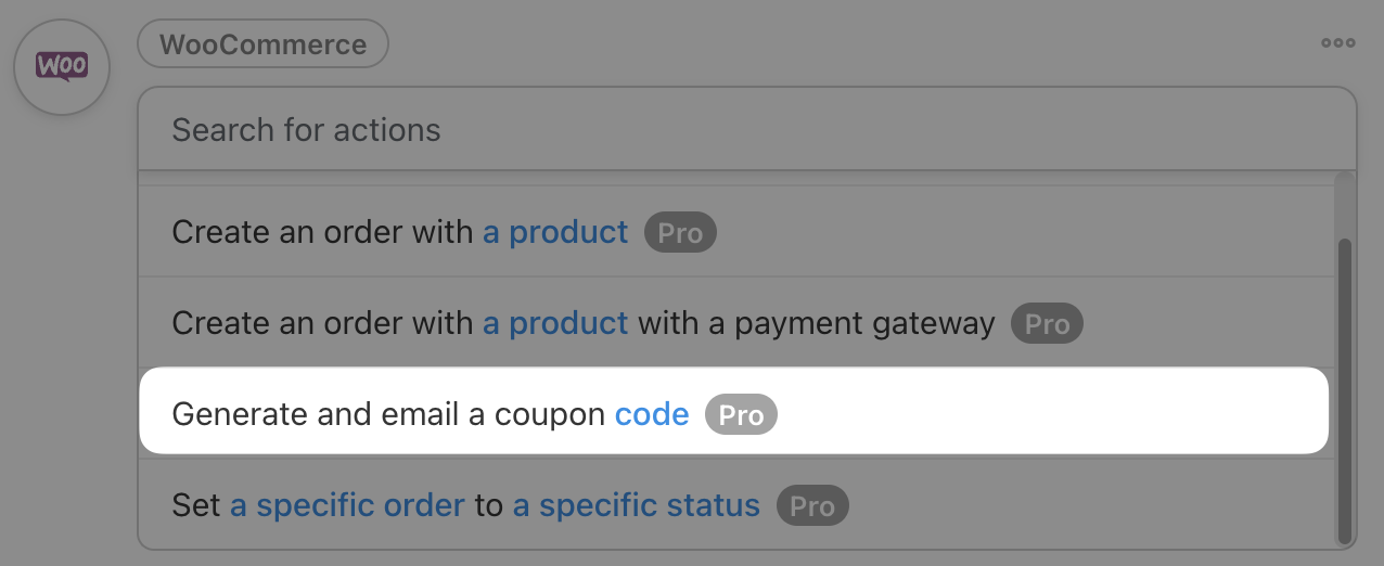 Automator WooCommerce Action Generate and email a coupon code