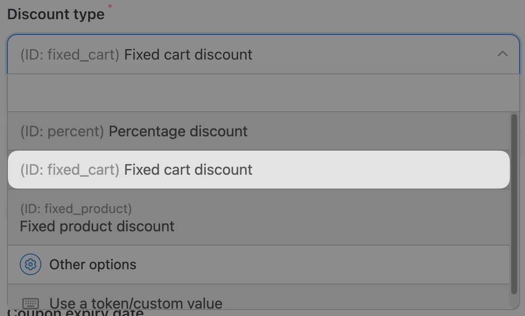 Automator WooCommerce Action Generate and email a coupon code Discount Type Editor
