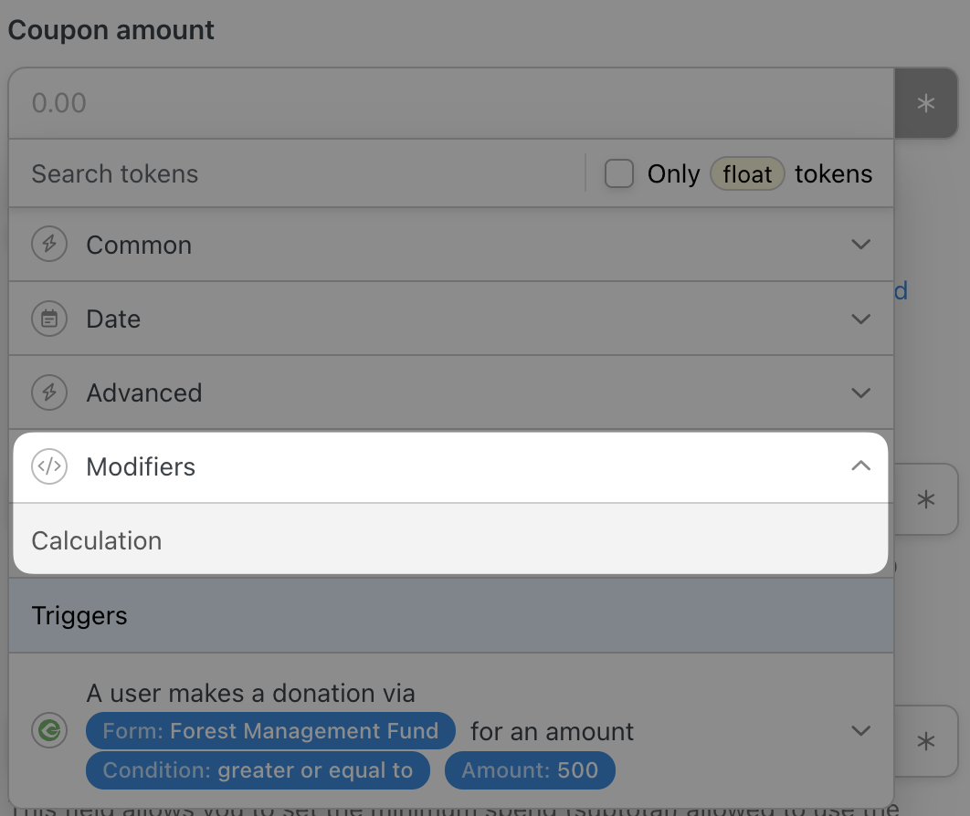 Automator WooCommerce Action Generate and email a coupon code Coupon amount Editor