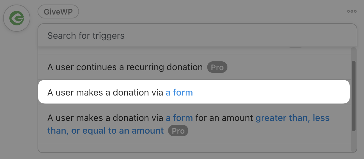Automator GiveWP Trigger A user makes a donation via a form