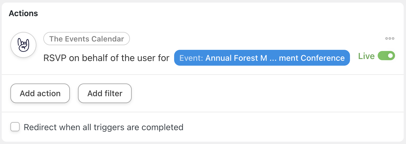 Automator The Events Calendar Action RSVP on behalf of the user for an event Live