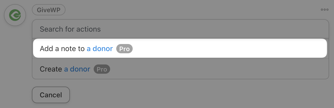 Automator GiveWP Action Add a note to a donor