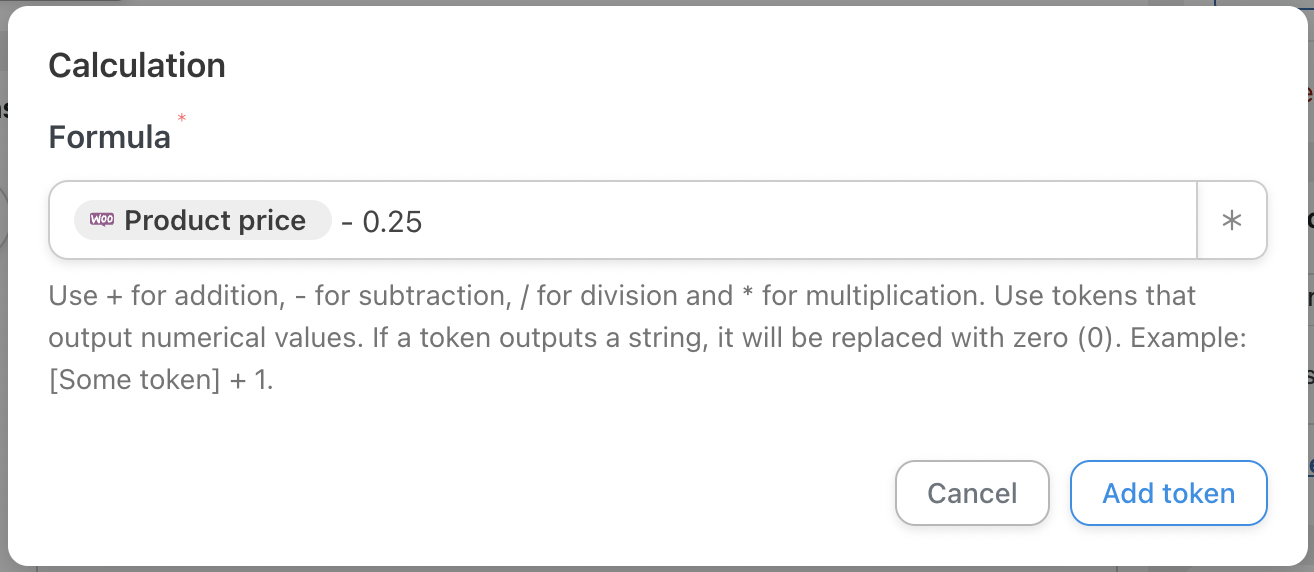 Automator WooCommerce Action Change the price of a specific product to a new price Calculation formula
