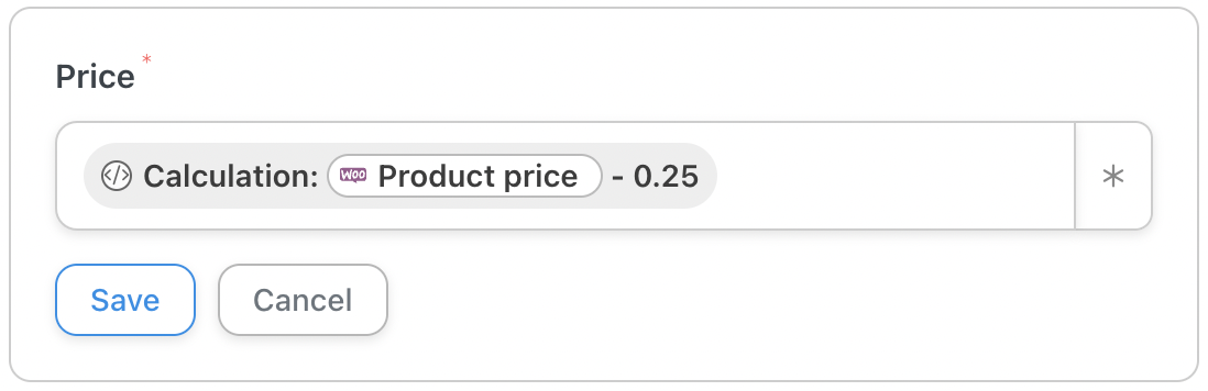 Automator WooCommerce Action Change the price of a specific product to a new price Calculation formula field