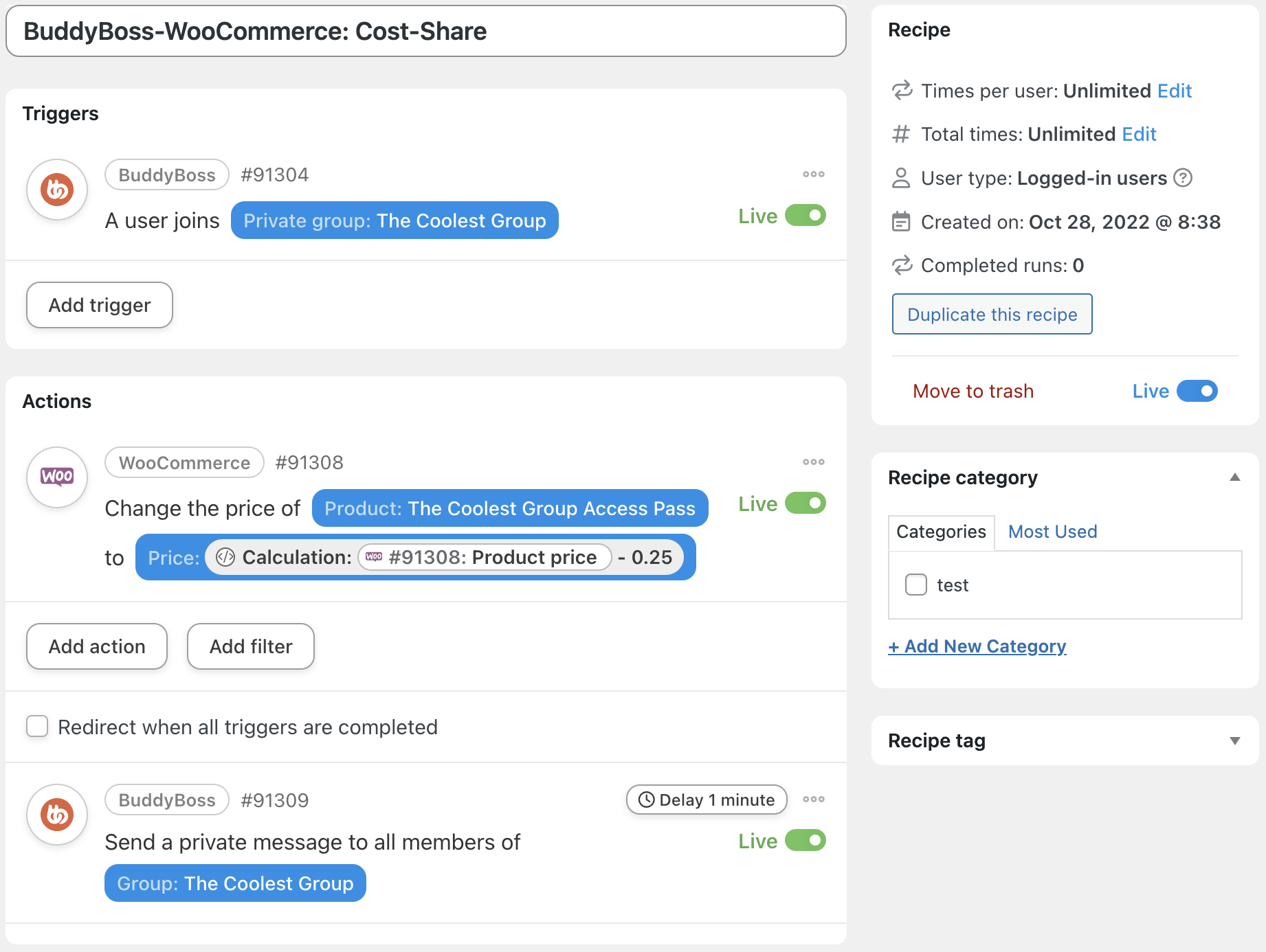 Automator BuddyBoss WooCommerce Recipe