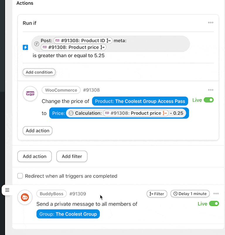Automator WooCommerce Action Group Filters