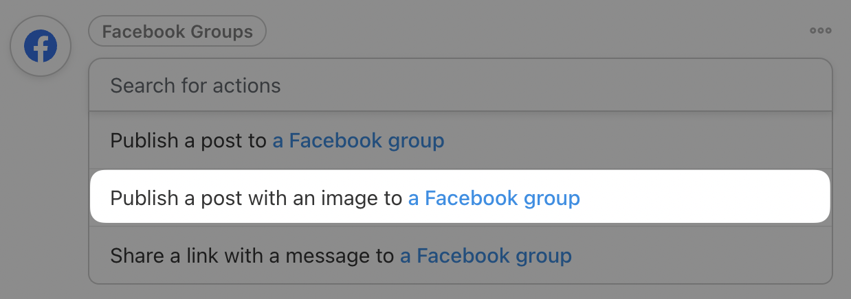 Automator Facebook Action Publish a post with an image to a Facebook group