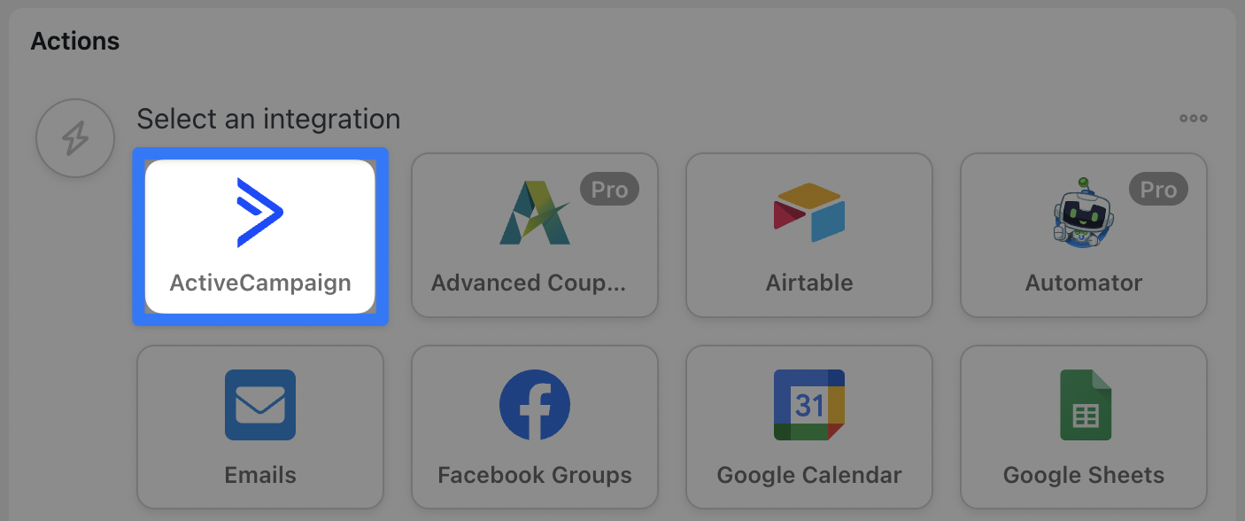 Automator Actions Integrations ActiveCampaign