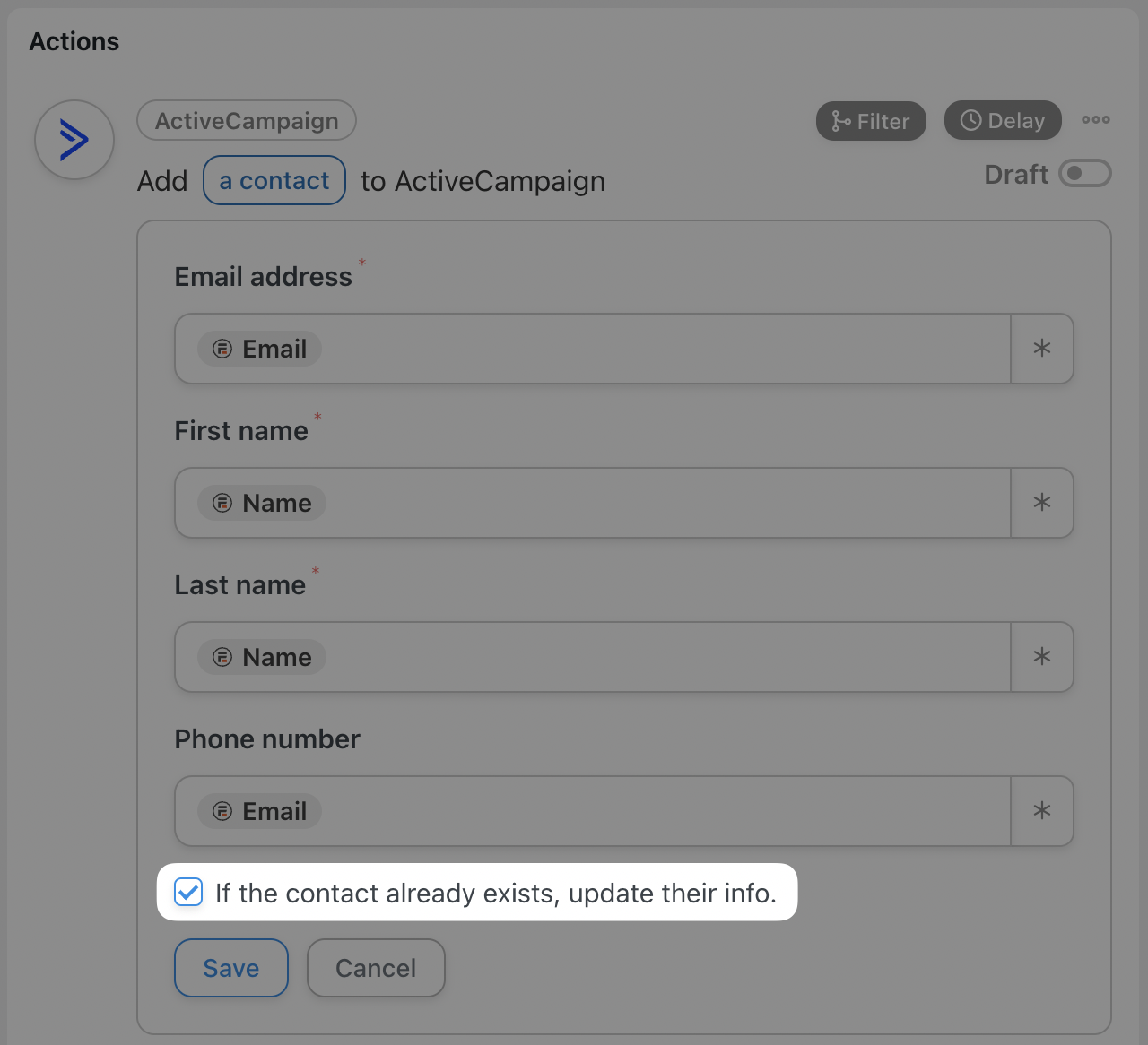 Automator ActiveCampaign Actions If the contact already exists...