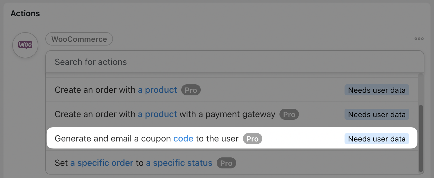 Automator WooCommerce Action Generate and email a coupon code to the user
