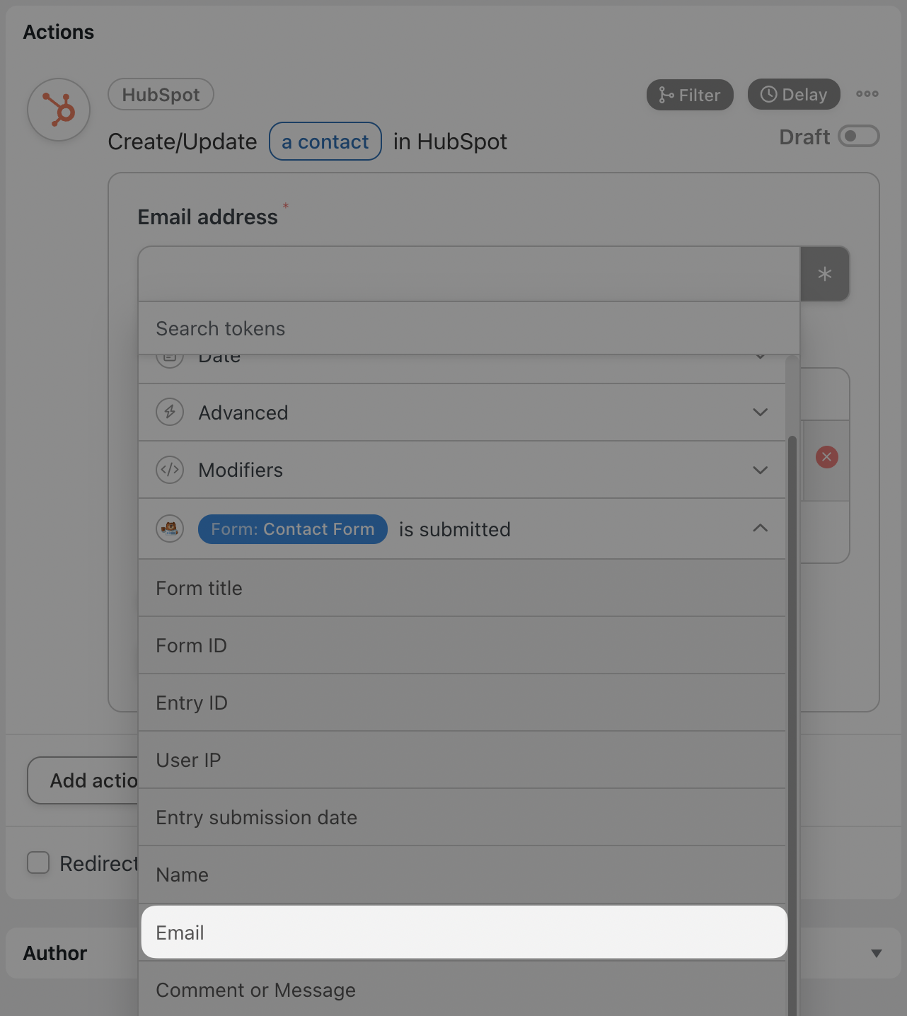 Automator HubSpot Action Email Token