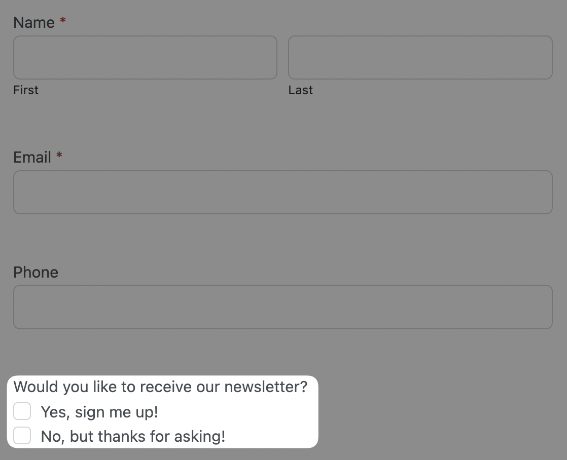 WPForms Contact Form Checkboxes