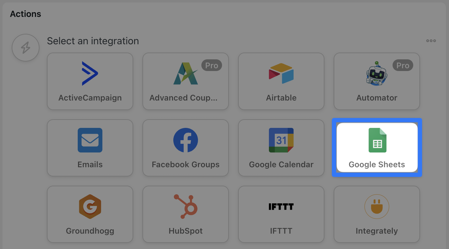 Automator Actions Integrations Google Sheets