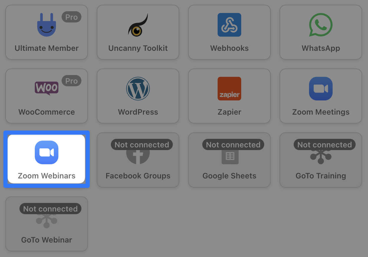 Automator Action Integrations Zoom Webinars