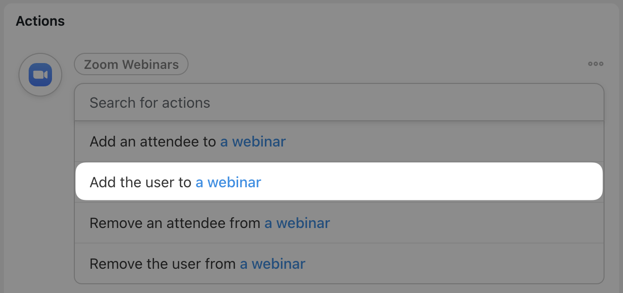 Automator Zoom Webinars Action Add the user to a webinar
