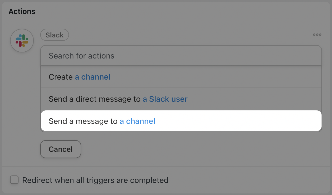 Automator Slack Action Send a message to a channel