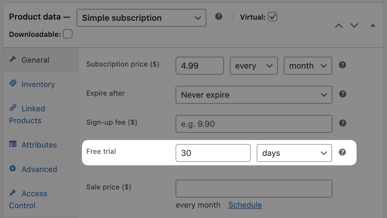 WooCommerce Product settings free trial
