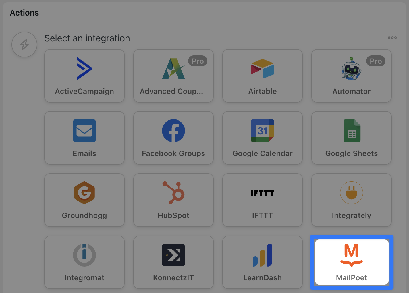 Automator Actions Integrations MailPoet