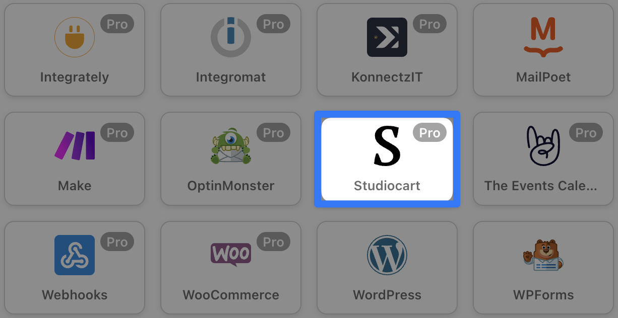 How to Automate Your Customer Onboarding Process 2 — Trigger Integration Menu Studiocart