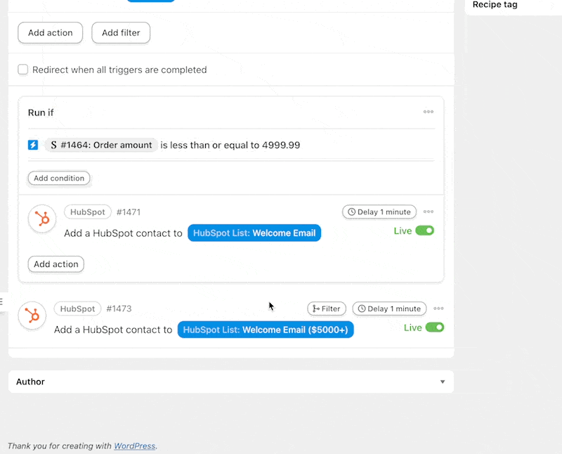How to Automate Your Customer Onboarding Process 21 — HubSpot Action Add HubSpot contact to a static list $5000 or more