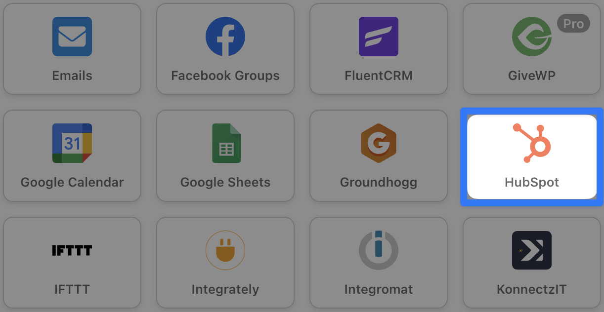 How to Automate Your Customer Onboarding Process 5 — Action Integration Menu HubSpot